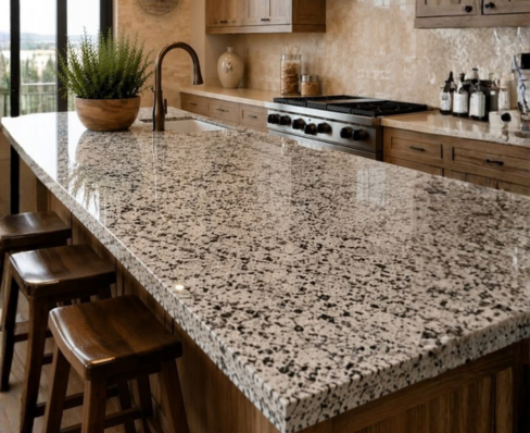 Taj Mahal Quartzite Full Kitchen View